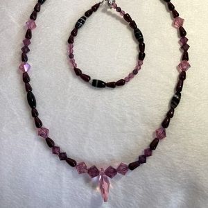 Handmade Garnet and Swarovski Jewelry set
